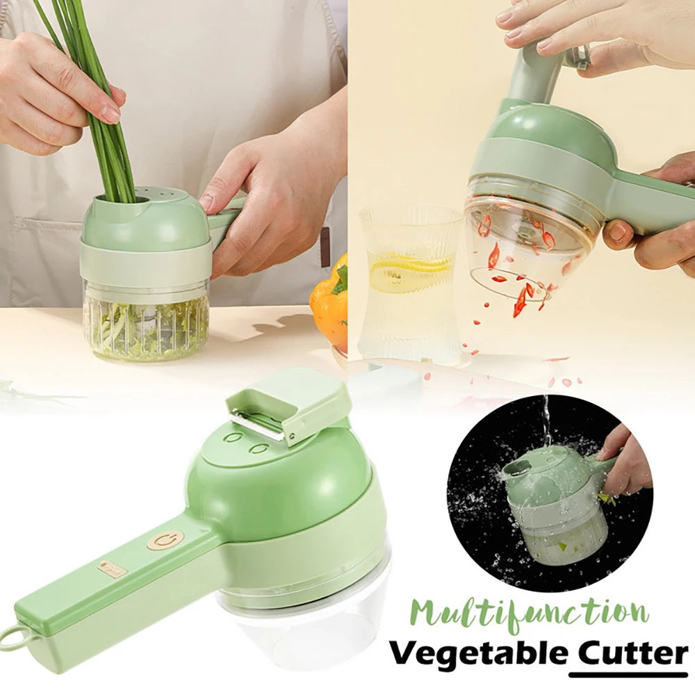 &quot;4-in-1 Multifunctional Electric Vegetable Cutter, Slicer, Garlic Mud Masher, Chopper, Cutting Press, Mixer, Food Slicer, USB Charging&quot;